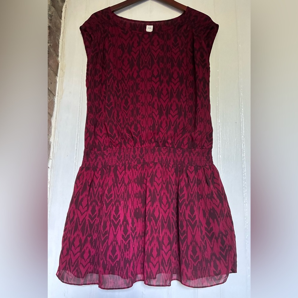GAP Red Sleeveless Mini Drop Waist Dress, Abstract Print, Lined, Pockets, sz XL